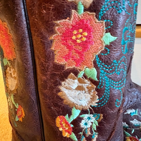 Vintage Macie Bean Floral Embroidered Brown Cowboy Boots - Picture 7 of 8